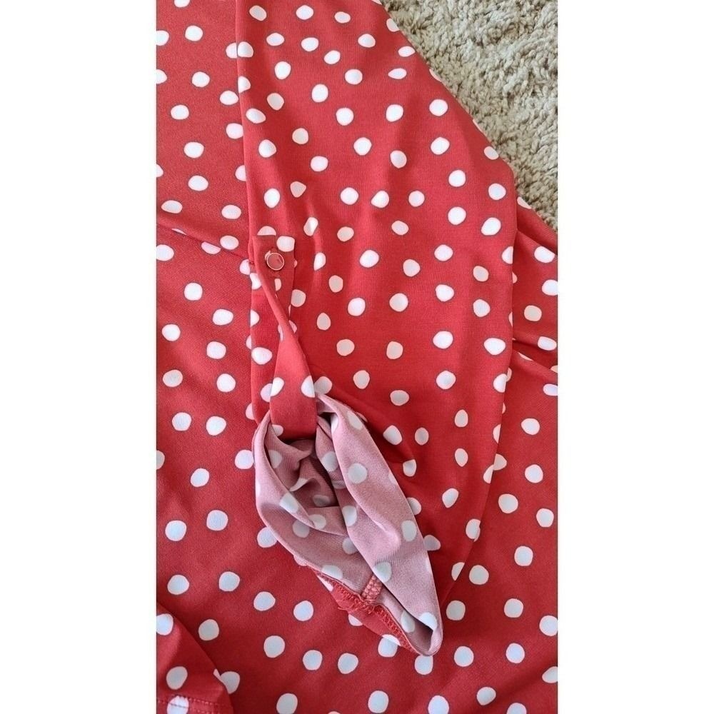 women Cato Polka Dot V-Neck Blouse Size S Red Used Retro Classic Round Hem - Picture 7 of 12